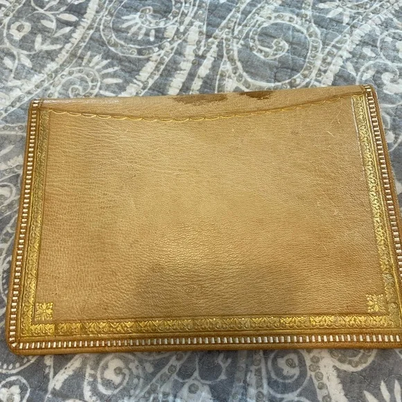 Vintage hand tooled moroccan soft leather purse /clutch and wallet 22 carat gold - Picture 3 of 13